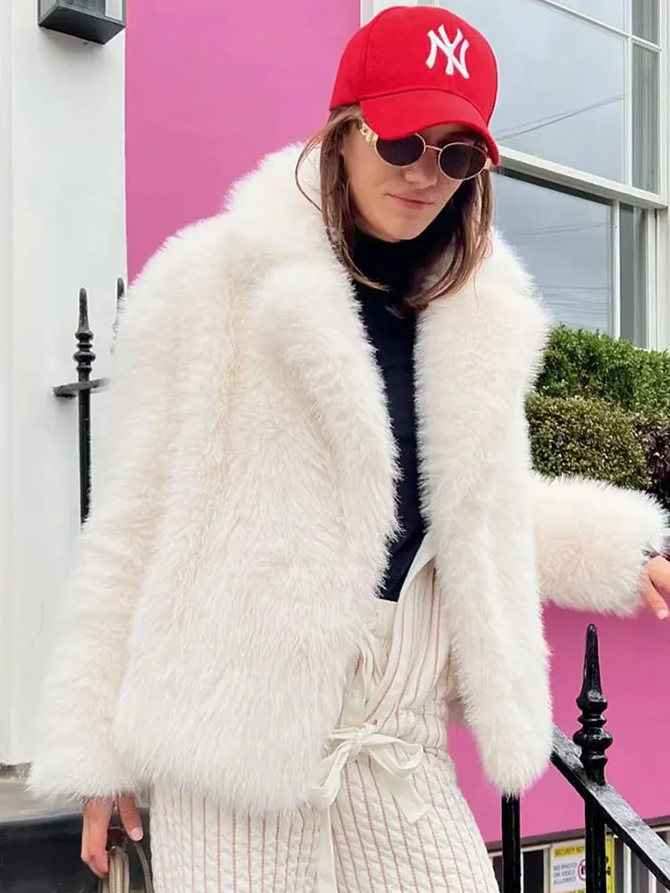 HH Female Elegant Solid 3-Color Faux Fur Effect Long Sleeve Cardigan Coat Winter Women's High Street Pockets Coat Mujer