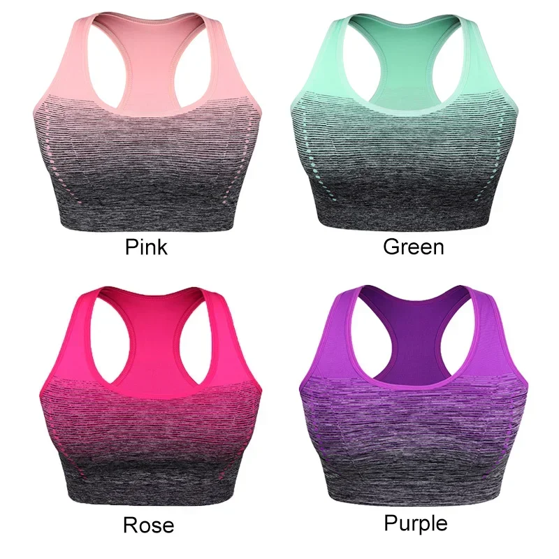 CZGUKE Wysoka Elastyczność Oddychająca Bielizna Sportowa Damska Fitness Bieganie Gradientowy Biustonosz Sportowy Top do Jogi z Matą na Biust
