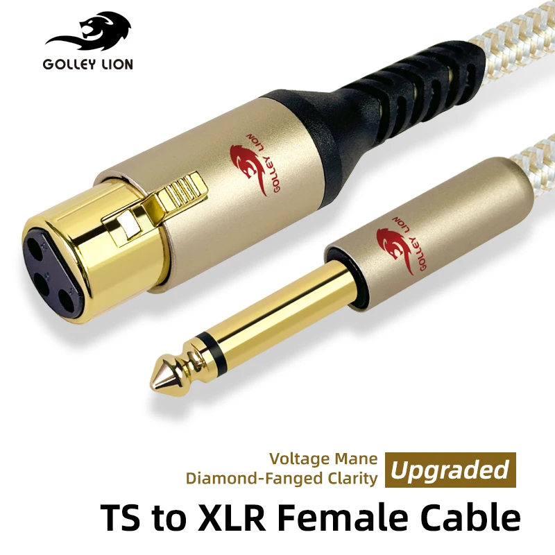 GOLLEY LION XLR Female to 1/4 inch 6.35mm TS Mono Plug Unbalanced Microphone Cable Cord Wire for Dynamic Microphone