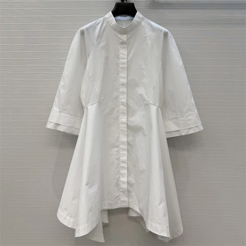 

Женское платье: Новое асимметричное мини-платье с коротким рукавом для лета 2026 года, однобортное, приталенное, из чистого хлопка, с отложным воротником, в стиле Y2K