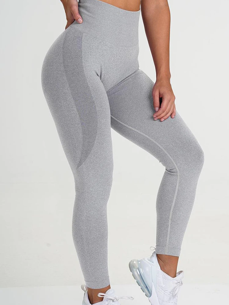 Mallas deportivas para mujer, pantalones de Yoga sin costuras, cintura alta, elásticos, sólidos, para entrenamiento, correr