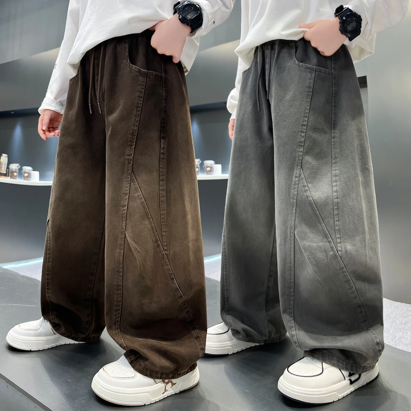SpringAutumn Casual Vintage Cotton Pants Baggy Patchwork Cargo Pants Harajuku Aesthetic Y2k Oversize Hip Hop Trousers Ages 4-14Y