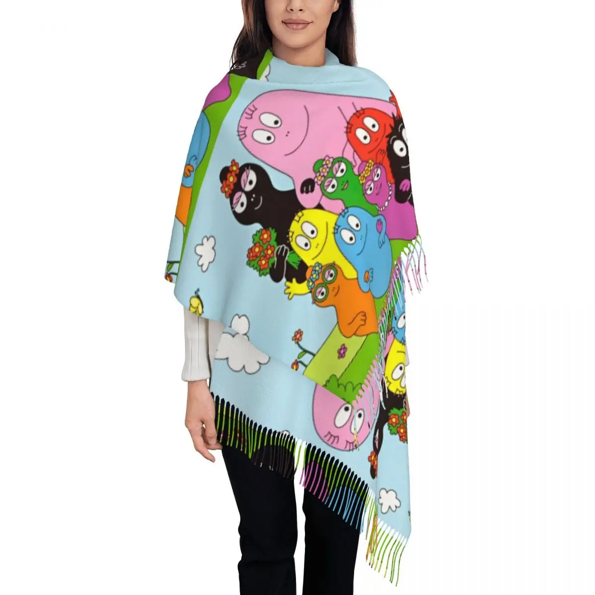 

Семейная шаль с рисунком телешоу Barbapapa для женщин, теплый длинный мягкий шарф, шарфы с кисточками из пашмины