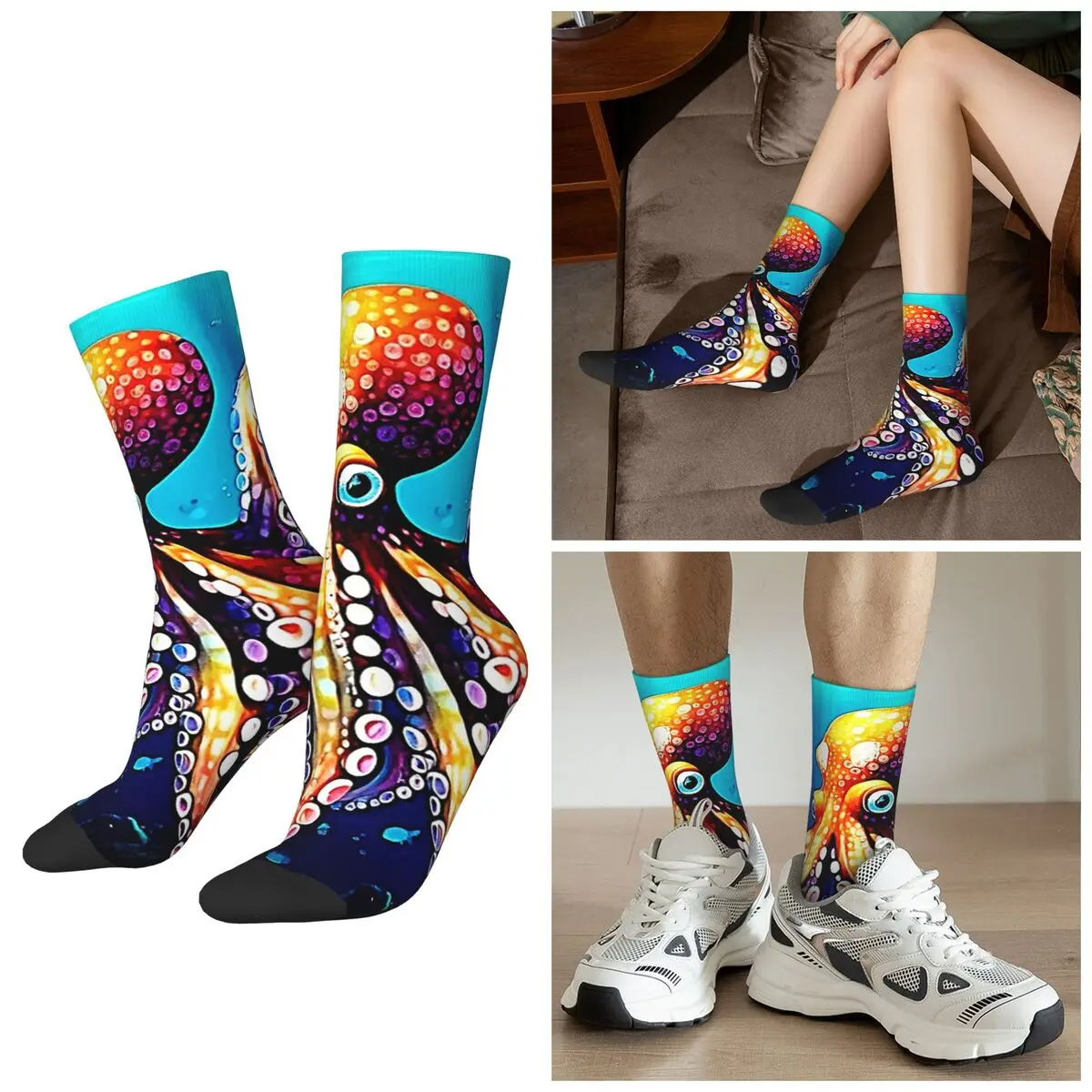 

Всесезонные носки с изображением осьминога в стиле ретро-аниме, спортивные носки средней длины в стиле Харадзюку, впитывающие пот, для мужчин и женщин, подарки