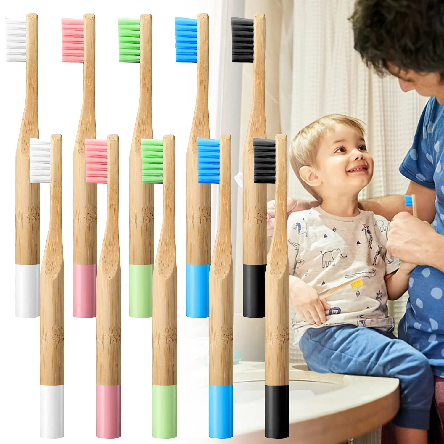 

10/20 Pcs Kids Bamboo Toothbrush Natural Soft Bristle Wooden Toothbrush Natural Wood Organic Toothbrush BPA-Free Color Travel