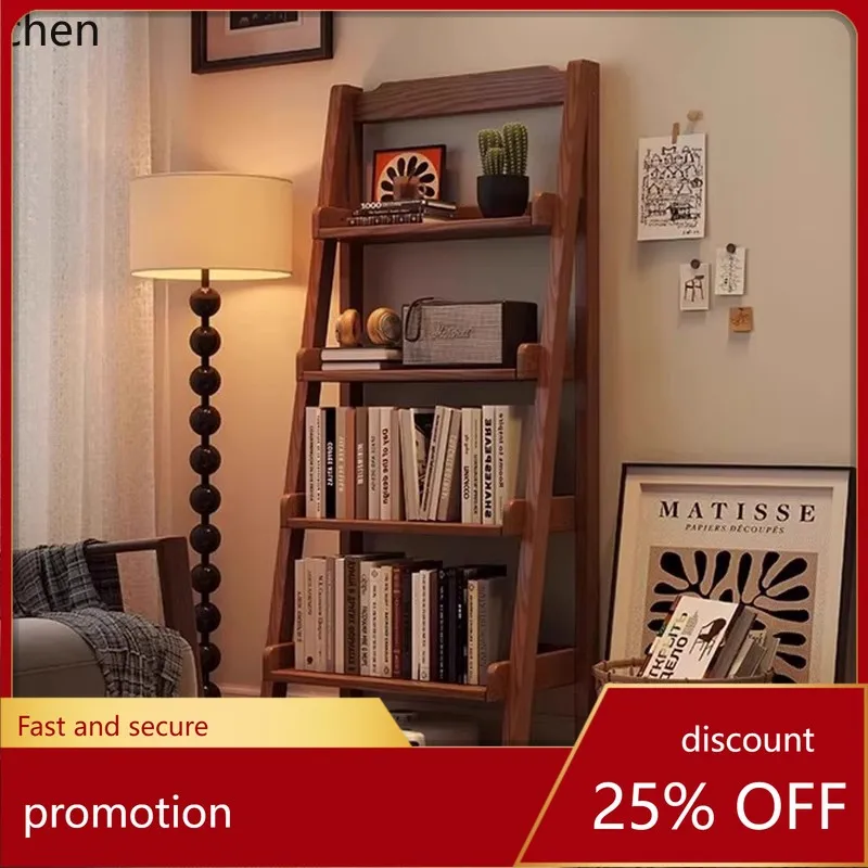 ZML Solid Wood Ladder-Shaped Living Room Multi-Layer Shelf Wall-Mounted Storage Rack Step-Shaped Storage Floor Rack