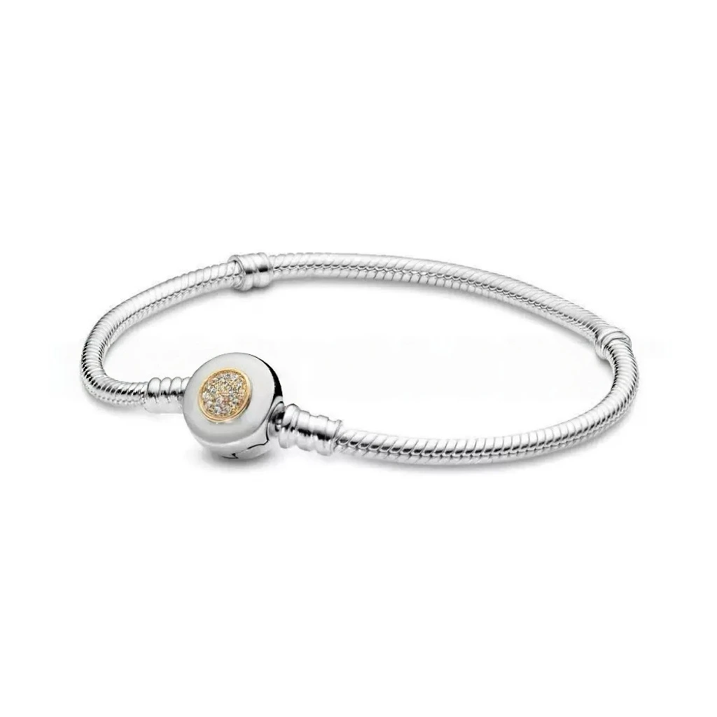 Klassisches Zirkon-Herz-Armband mit Schlangenkette aus S925 Reinsilber mit runden Perlen für Frauen, DIY-Schmuck, besonderes Geburtstagsgeschenk – Detail 2