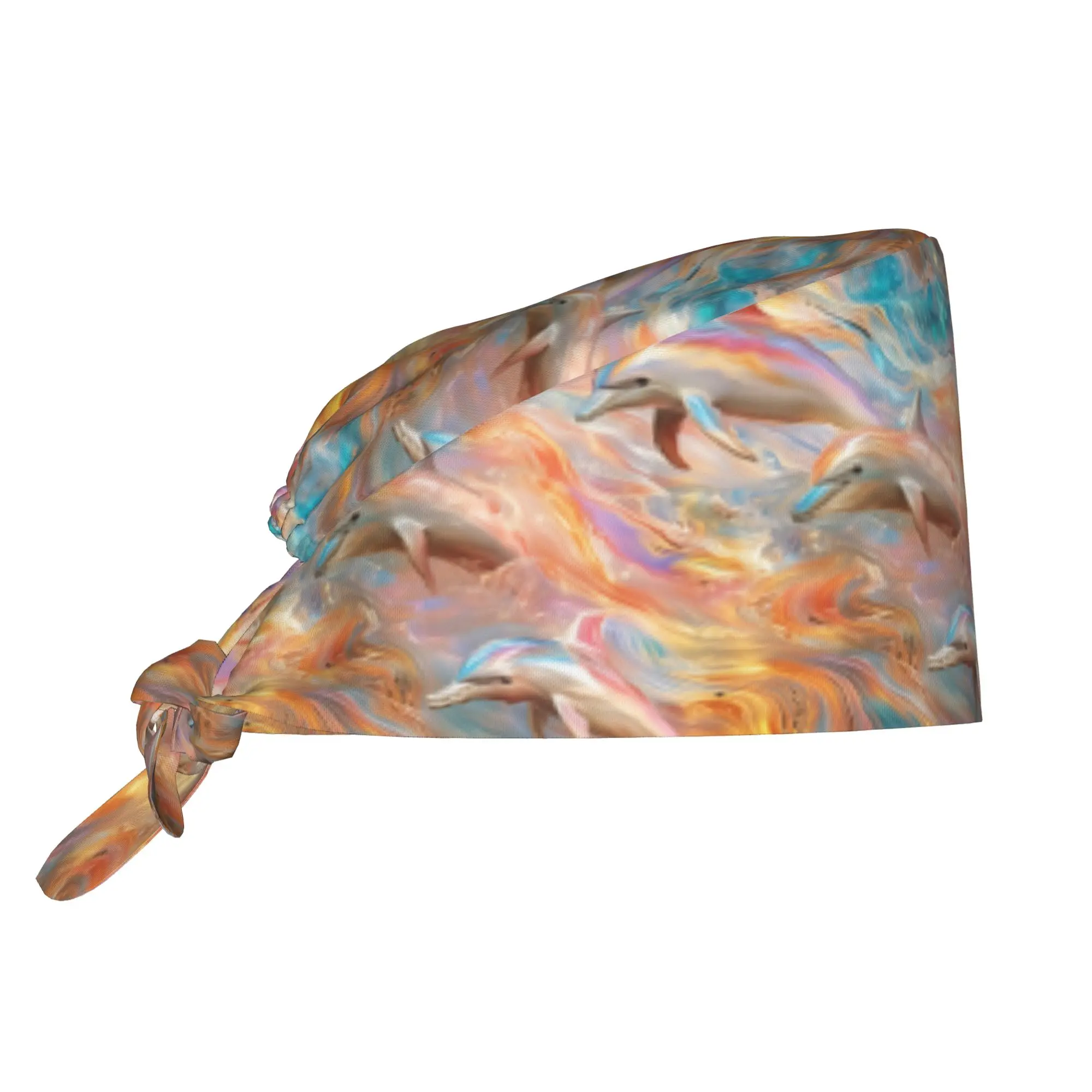 Sun Painted Dolphins Working Hat Women Men Funny Colourful Creative  Surgical Hat Scrub Nursing Doctor Surgeon Cap for Dentist