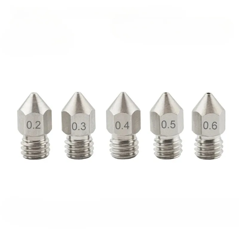 3D Printer Threaded Stainless Steel MK8 Nozzle M6 0.2/0.3/0.4/0.5/0.6/0.8/1.0mm for 1.75mm Filamentfor CR10 CR-10S Ender 3 Ender