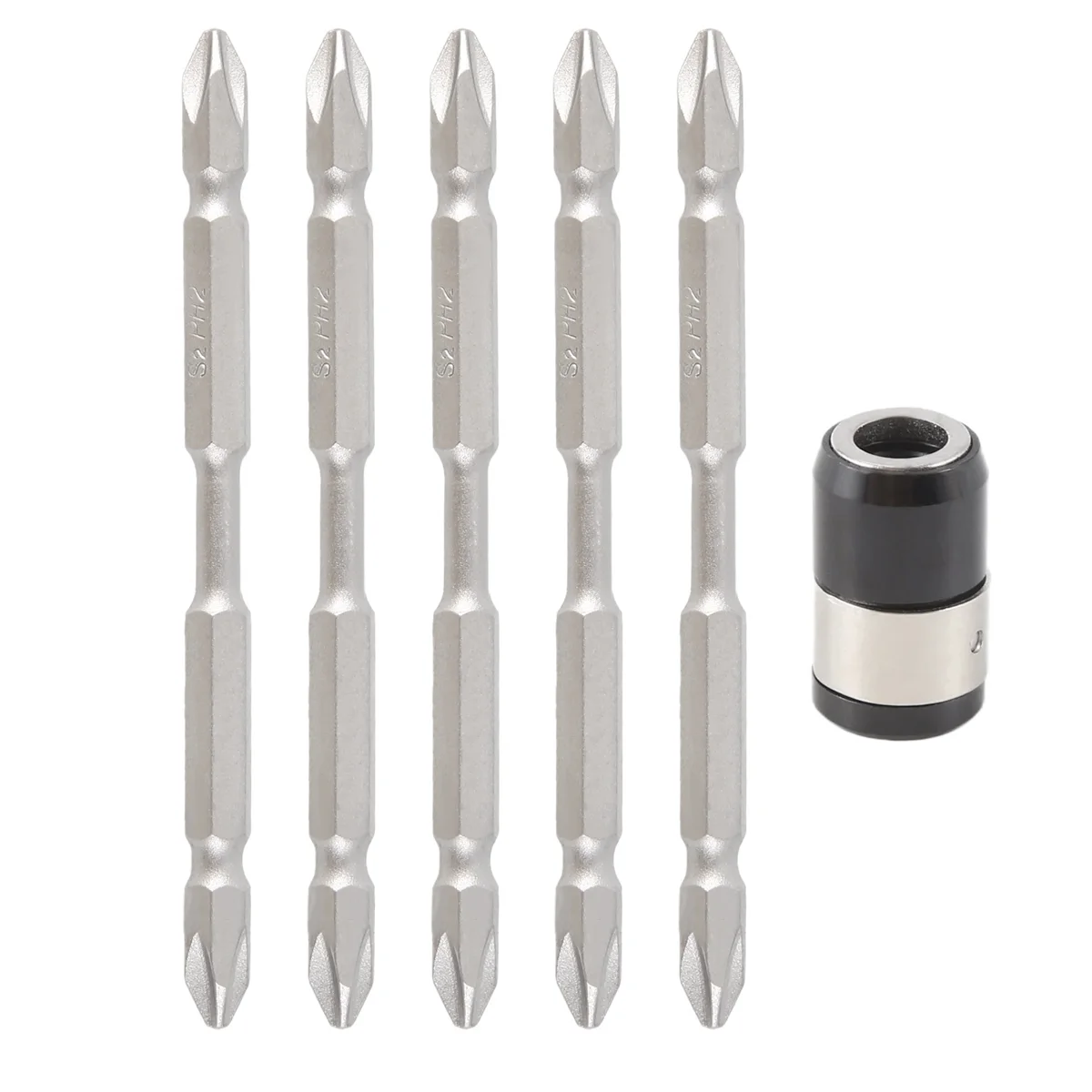 AB53 5Pcs S2 Screwdriver Bits Set 100Mm Strong Magnet Driver Steel Double Head Hex Shank With Magnetizer Ring
