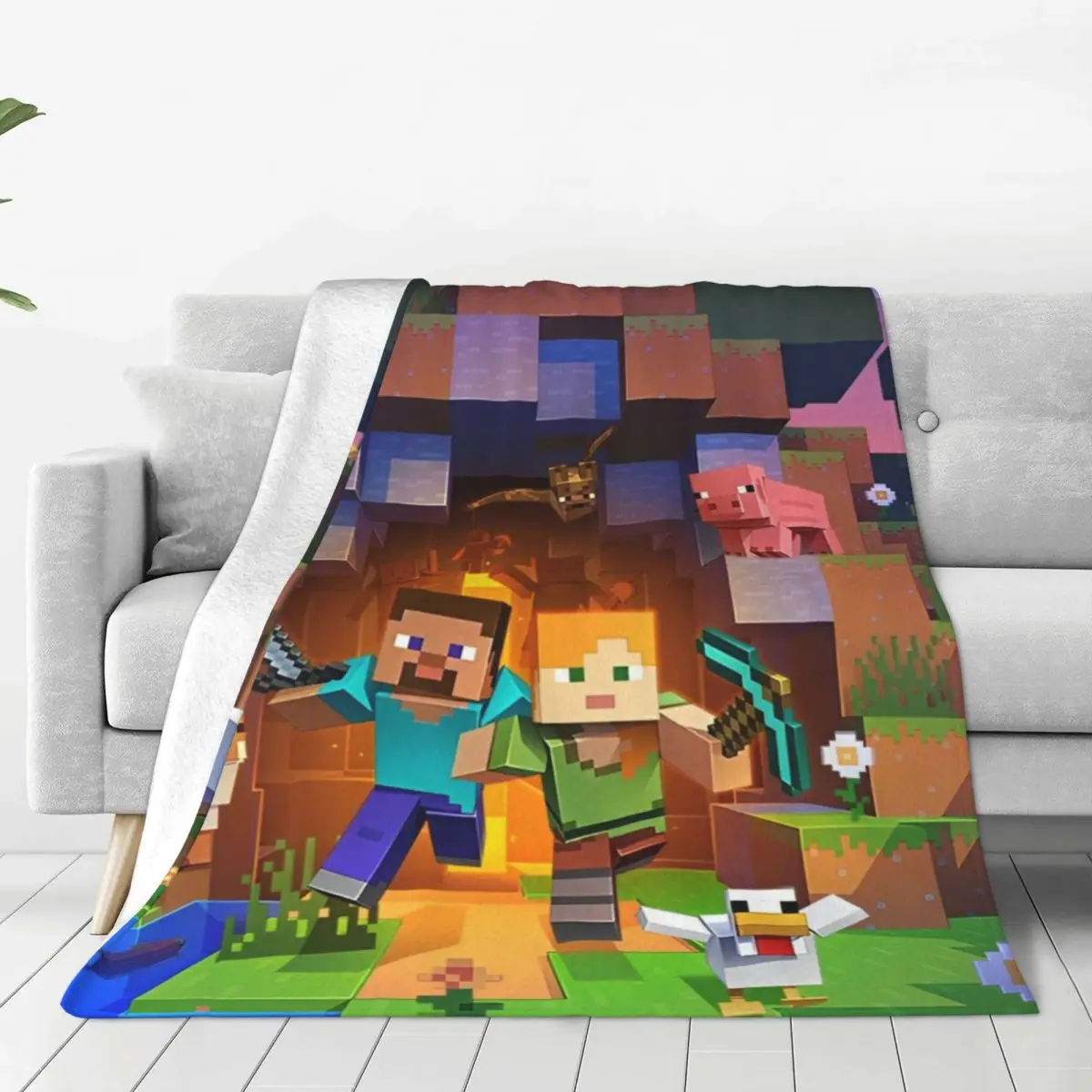 Minas dos desenhos animados pixel jogo artesanato cobertor de flanela super quente lance cobertor para decoração casa decorativa rua tendência colcha