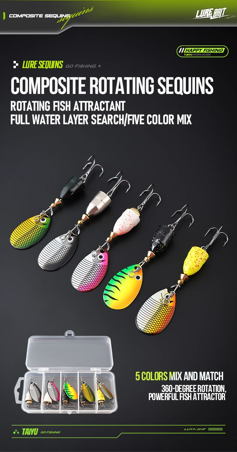 TAIYU 5er-Pack 9cm 10g Composite Spinnerbait Angelköder, Laser-Rotierende Flügel, Geräuscharm Anlockende Angelköder-Set – Detail 1