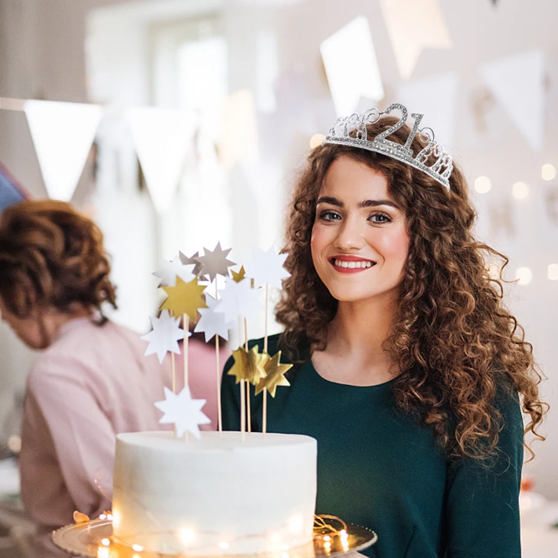 18/21/30/40/50/60 Birthday Party Decorations Adult Birthday Princess Crown Headband Crystal Tiara Women Crown Hair Accessories
