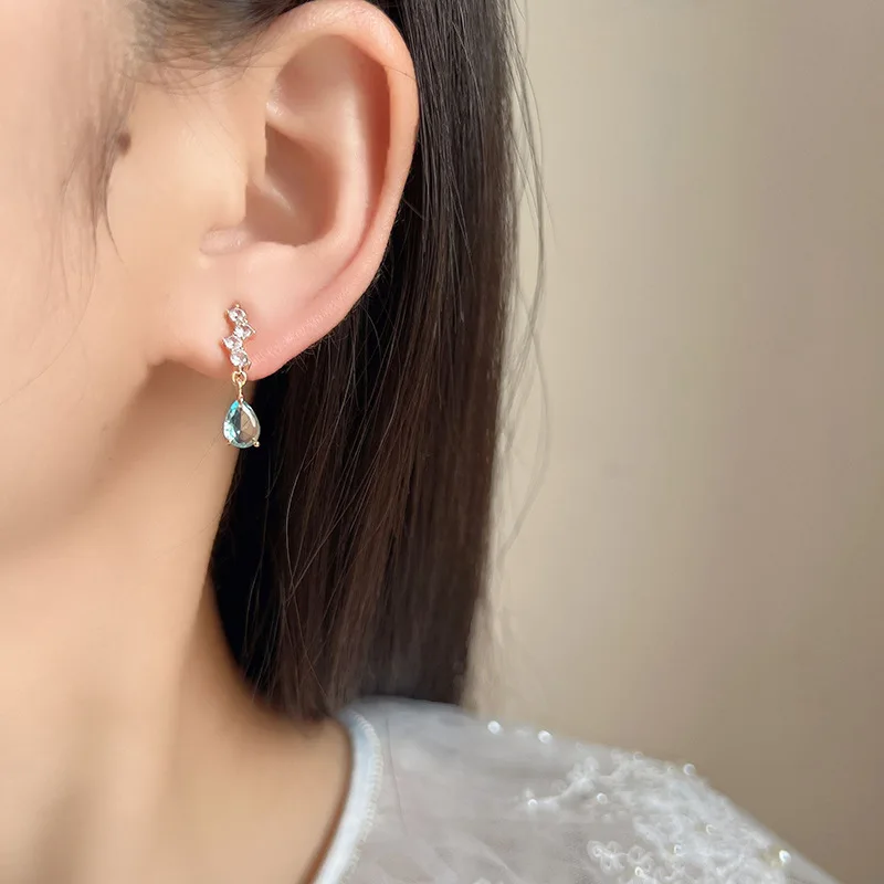 New Sweet Blue Water Drops Zircon Earrings Mosquito Incense Plate Ear Clips Earrings Without Ear Holes Earrings Gift Whole