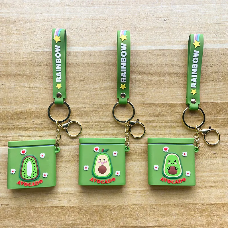 Cartoon Avocado Doll Key Chain Kiwi Pear Green Fruit Mirror Pendant Keyring Rainbow Soft Lanyard Backpack Car Ornament Keyholder