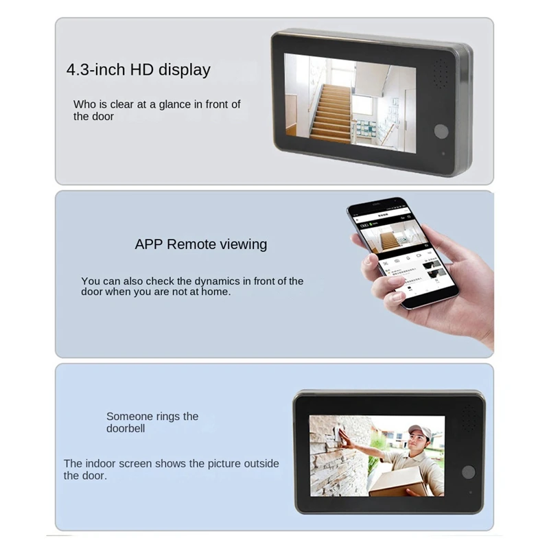 Tuya-スマートHDビデオドアベル,1080p,wifi,のぞき穴,カメラビューアー,プラスチックおよび金属,4.3in