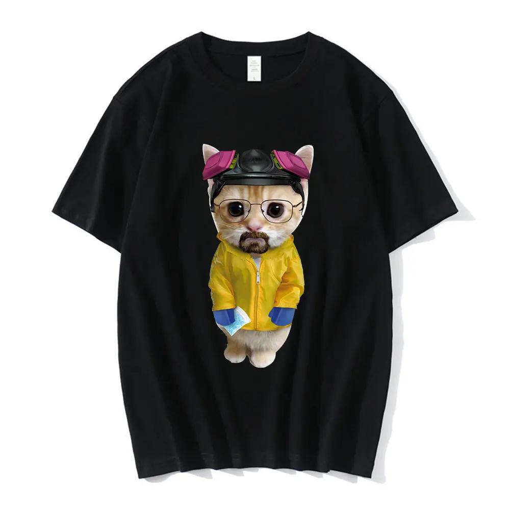 TV Show Breaking Bad T Shirt Funny Walter White Sad Crying Cat Munchkin Kitty Meme Graphic T-shirt Men's Fashion Casual T-shirts