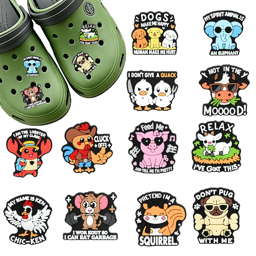 1-12pcs Cartoon Creativity Phrase Small Animal  PVC Shoe Charms Accessories DIY Detachable Sandal Wristbands Decorations Gifts