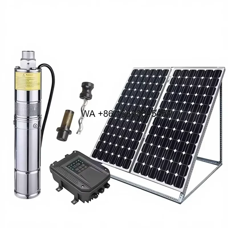 Wmwmnu Complete Kit Stainless Steel Deep Well Submersible Solar Water Pump DC Copper Wire Motor 1./h Flow Rate 1 Year