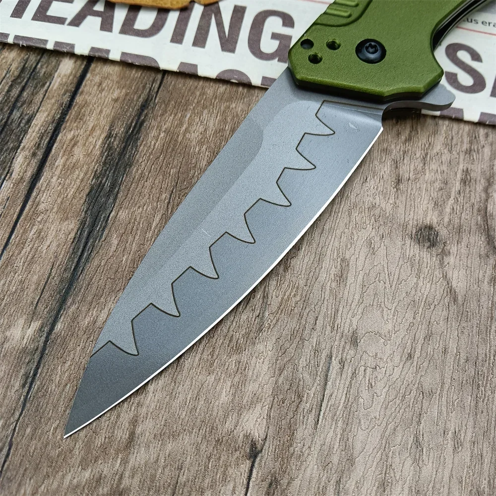 Auxiliary Fin Knife 1812OLCB, D2 Blade Olive Aluminum Handle Tactical Hunting Knife EDC Knife, Suitable for Camping, Hiking