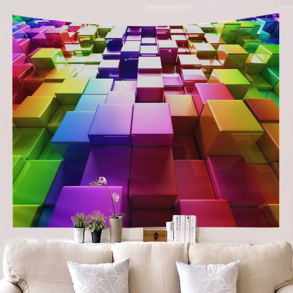 Psychedelic Future Science Tapestry Wall Hanging 3D Modern Geometric Wall Tapestry Wall Decor Bedspread Yoga Mat Picnic Cloth