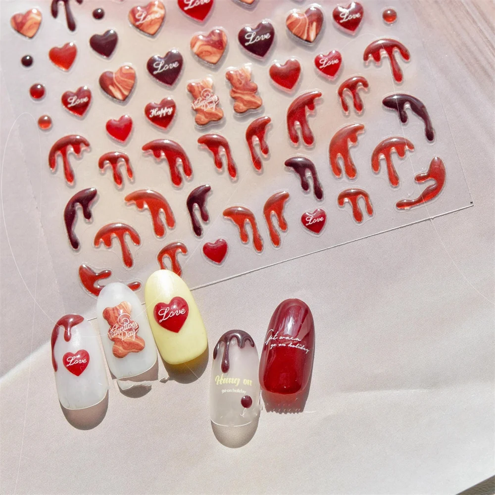 Pegatinas decorativas para uñas, 1 piezas, 5D, Kawaii, oso de gelatina, melocotón, animales de dibujos animados, frutas, calcomanías adhesivas, accesorios deslizantes DIY