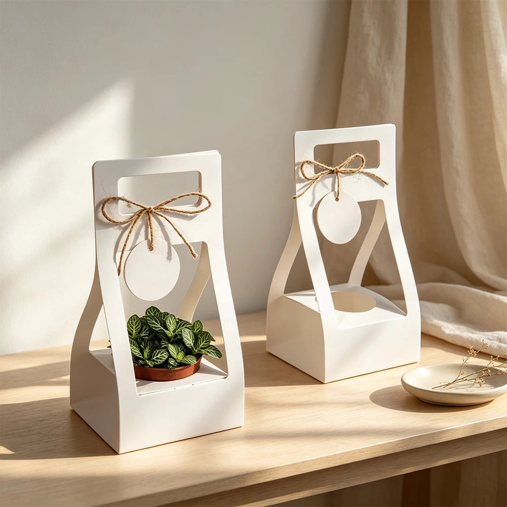 10pcsPaper Plant Carrier Foldable Flower Pot Holder Portable Succulent Potted Gift Box With Rope Tag Home Garden Party Packaging