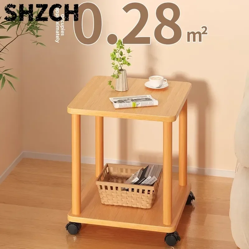 Vintage Wooden Side Table Mobile Retro Nightstand Living Room Bedroom Storage Cart with Wheels