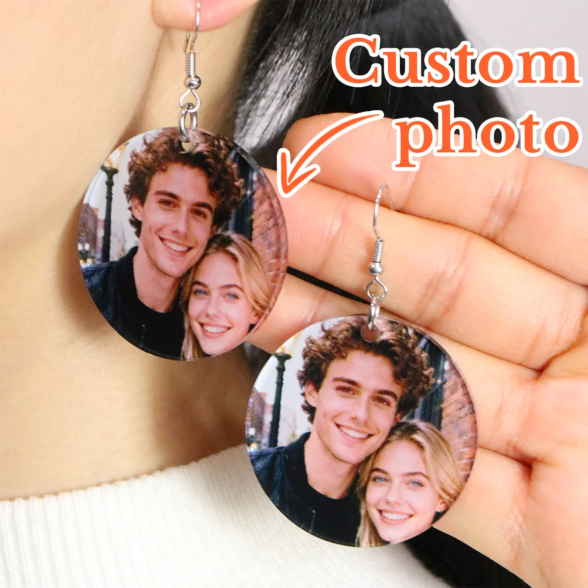 Orecchini personalizzati con foto, orecchini personalizzati per donna, orecchini divertenti con immagine personalizzata, orecchini pendenti personaliz
