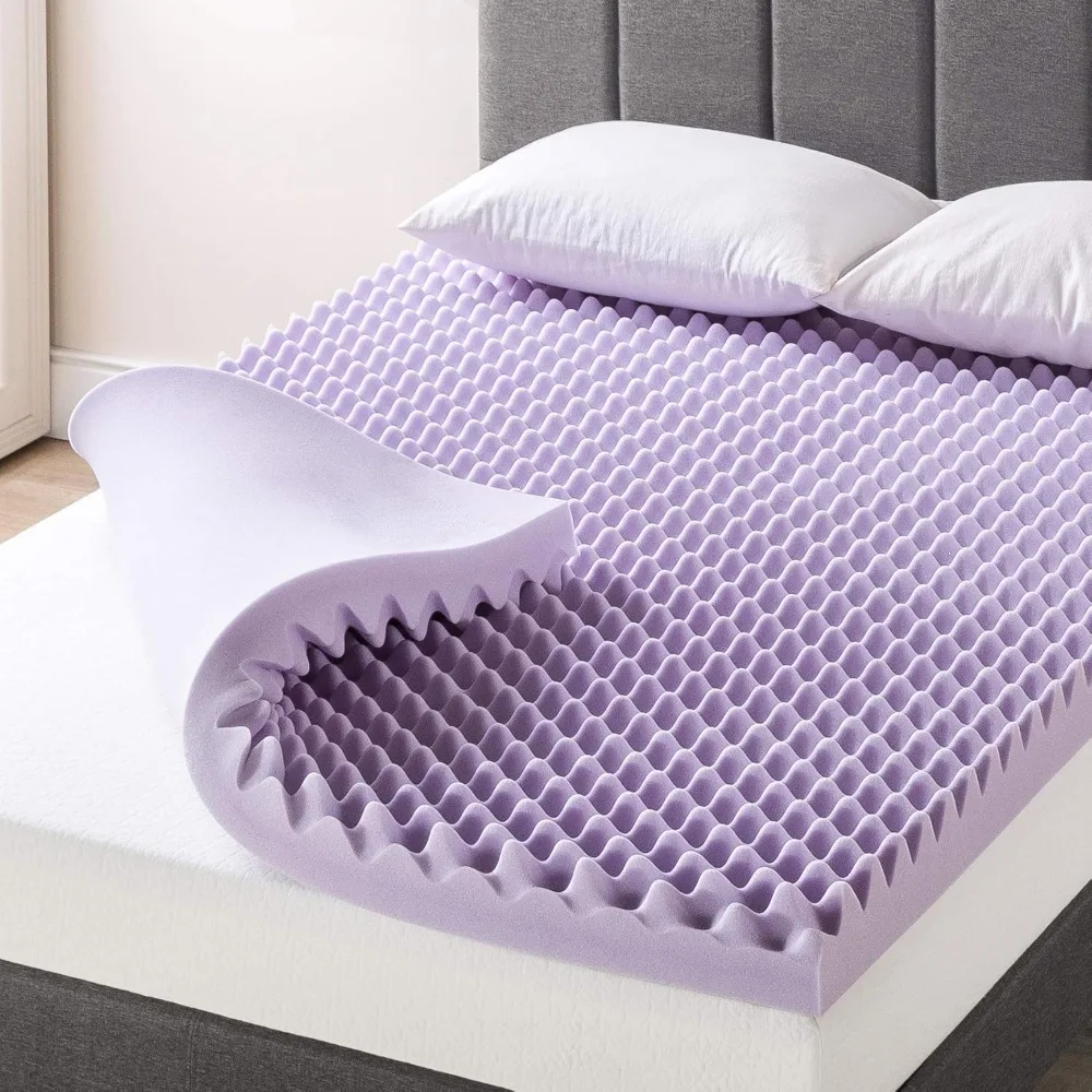 

4 Inch Egg Crate Memory Foam Mattress Topper with Soothing Lavender Infusion, CertiPUR-US Certified, Dorm Essentials, Queen