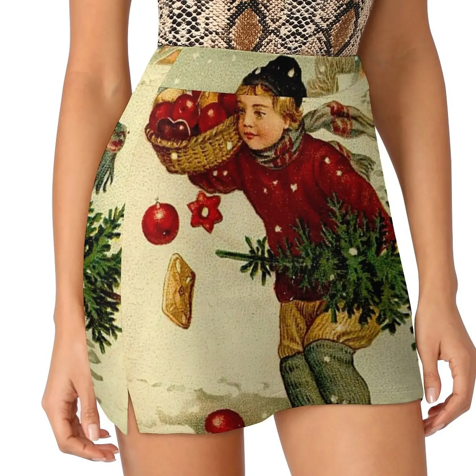 

CHRISTMAS; Vintage Country Scene Print Mini Skirt girls skirt rave outfits for women 90s vintage clothes Summer dress