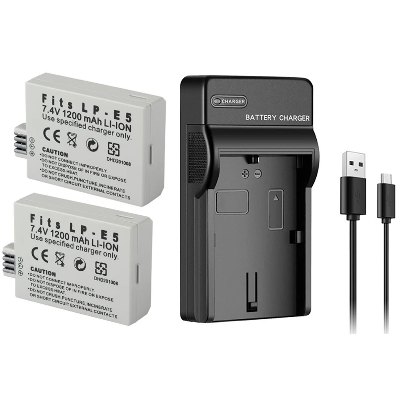 1200mAh LP-E5 LPE5 LP E5 Battery + USB Charger for Canon EOS 450D 500D 1000D Kiss X2 X3 F Rebel XS Rebel T1i Rebel XSi Camera
