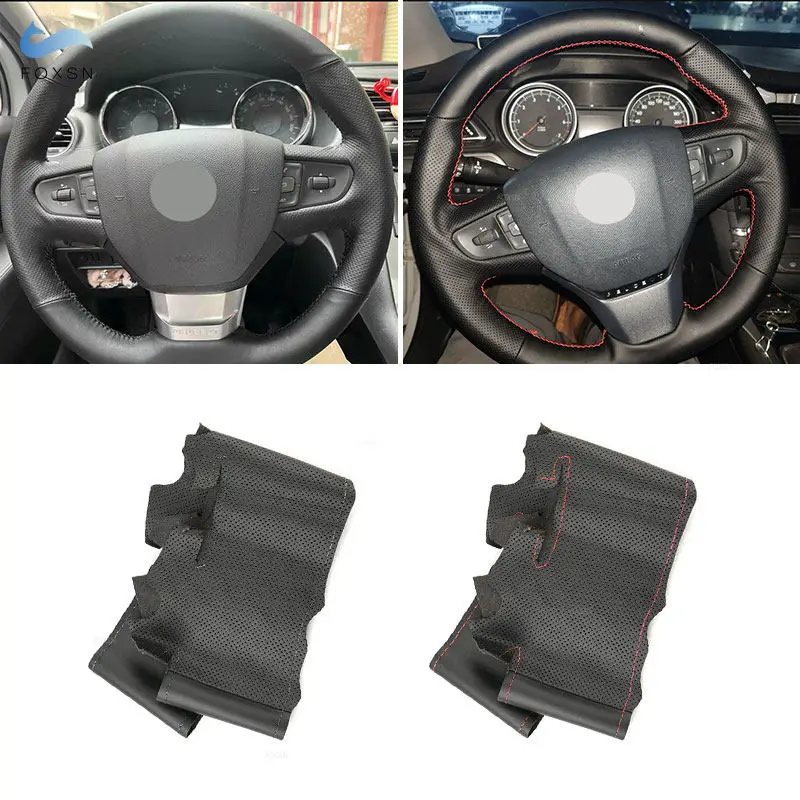 

For Citroen C3-XR 2015-2019 Peugeot 408 2014-2019 Traveller 2016-2019 Perforated Leather Car Interior Steering Wheel Cover Trim