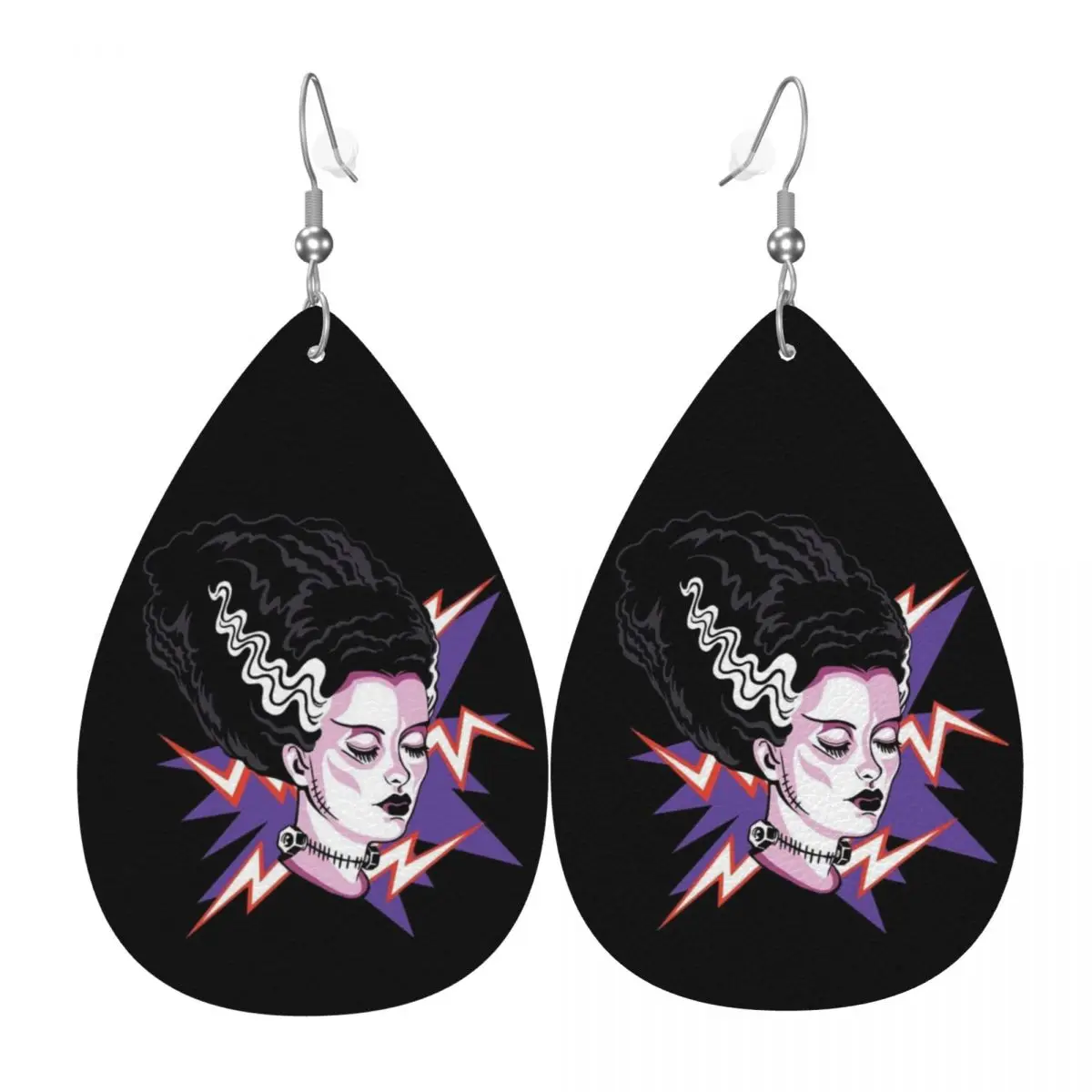 

Custom The Bride Of Frankenstein Leather Earrings for Women Horror Movie Teardrop Dangle Earrings Jewelry Accessories