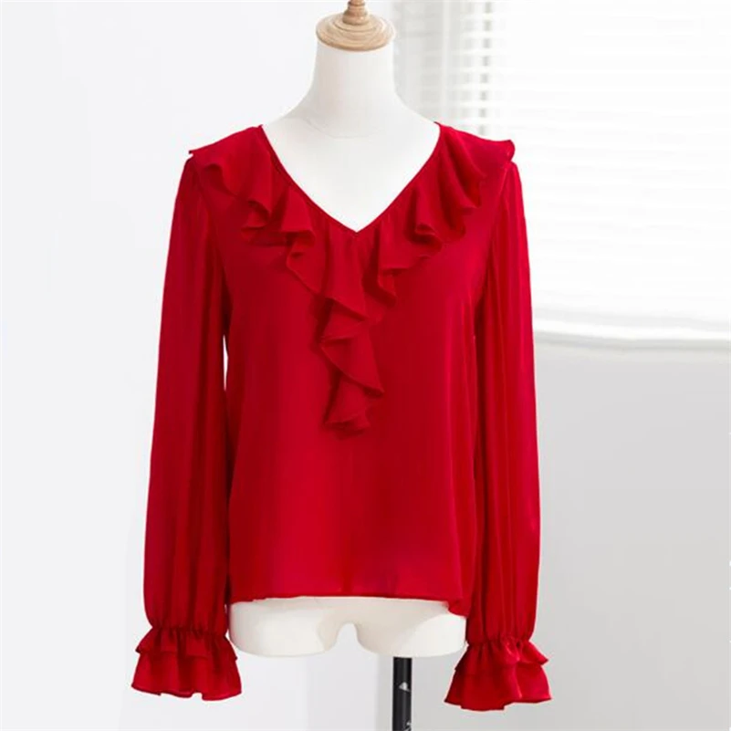 Blusas De gasa lisas para Mujer, Blusas elegantes para oficina para Mujer, Blusas De Moda De talla grande, ropa femenina De otoño, camisas para Mujer