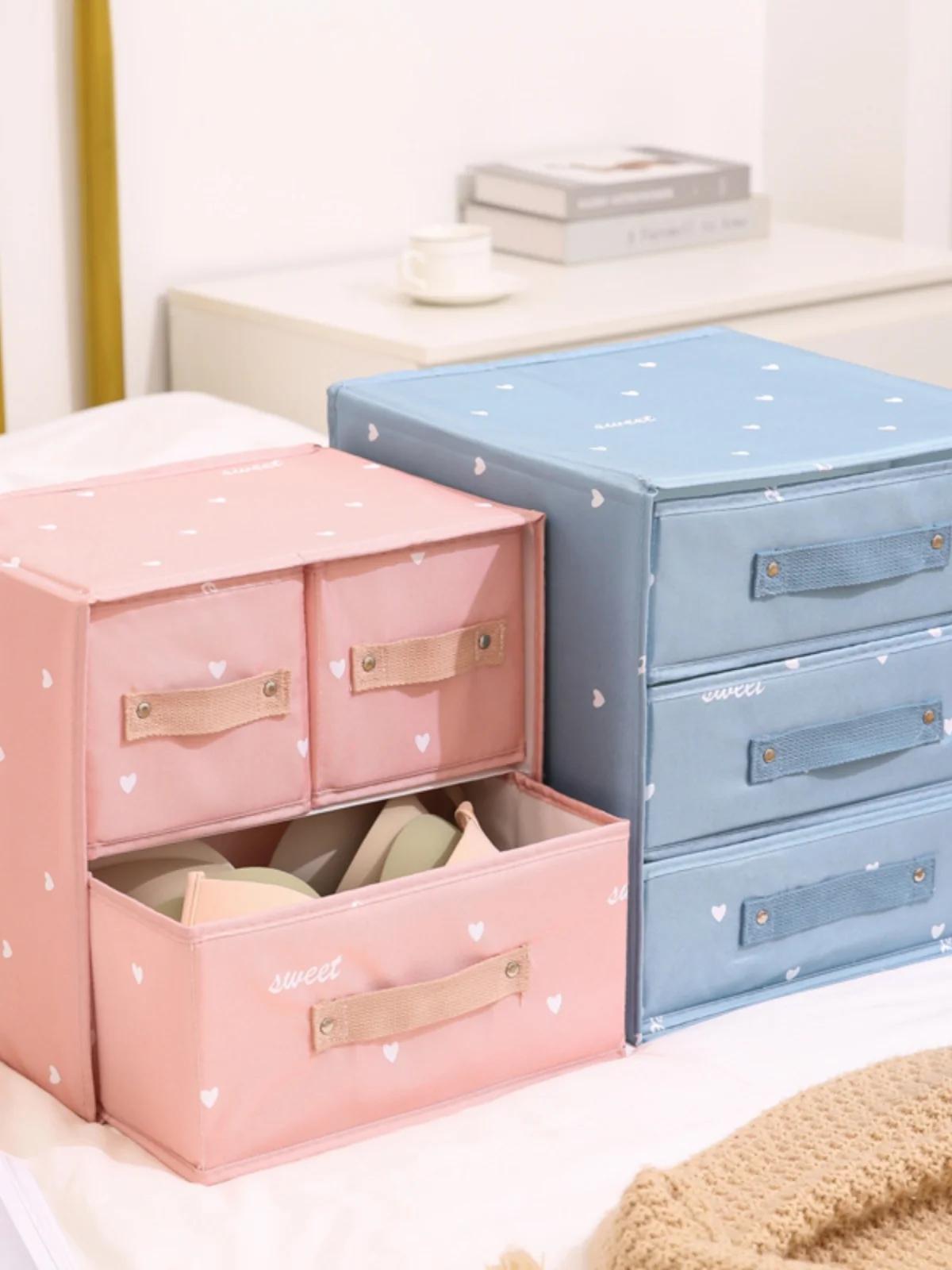 

Der Sle Fabric Underwear Storage Box Bra Sos Pants Divided Organizer Box Soft Pink Color for Dormi Use