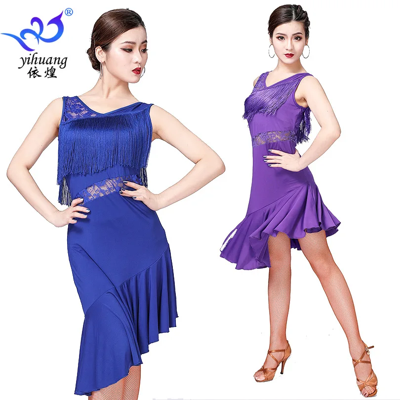 Latin Dance Skirt New Tassel Skirt Latin Competition Dress Stage Performance Dress Sleeveless Lace Skirt Dance Practice Dress