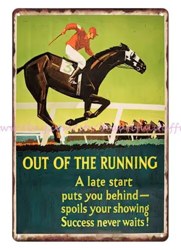 1929 Out of the Running- Chicago- Mather & Co horse metal tin sign office design