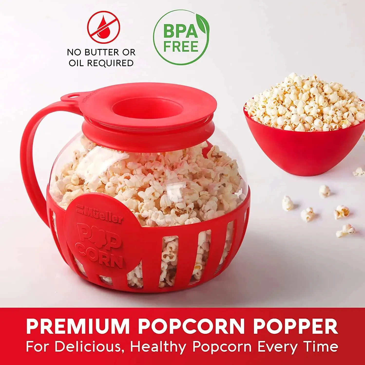 Micro-Pop Microwave Popcorn Popper With Temperature Safe Glass 3-in-1 Lid Measures Kernels Butter Silicone Lid Popcorn Makers