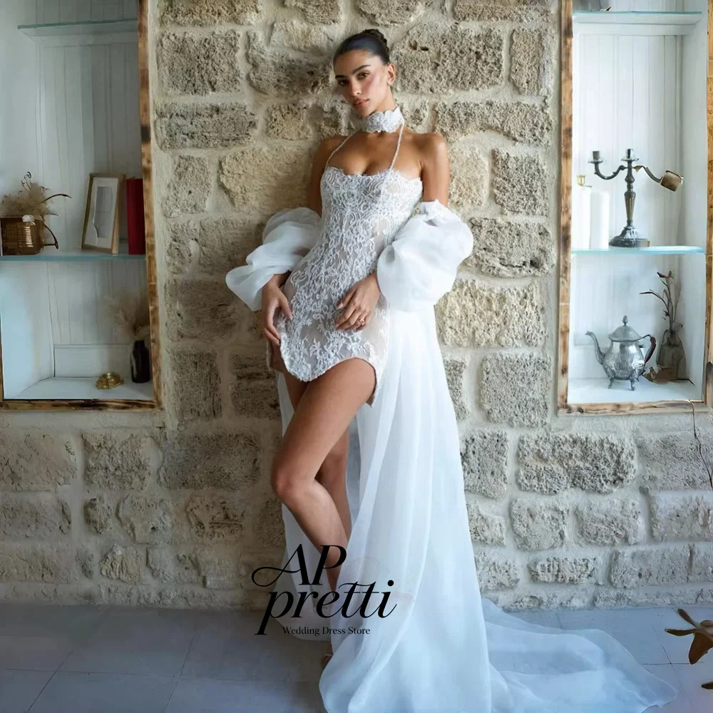 AP pretti Customized Strapless Lace Wedding Dresses For Woman Applique Beading Detachable shawl Romantic Bridal Gown 2027 ﻿