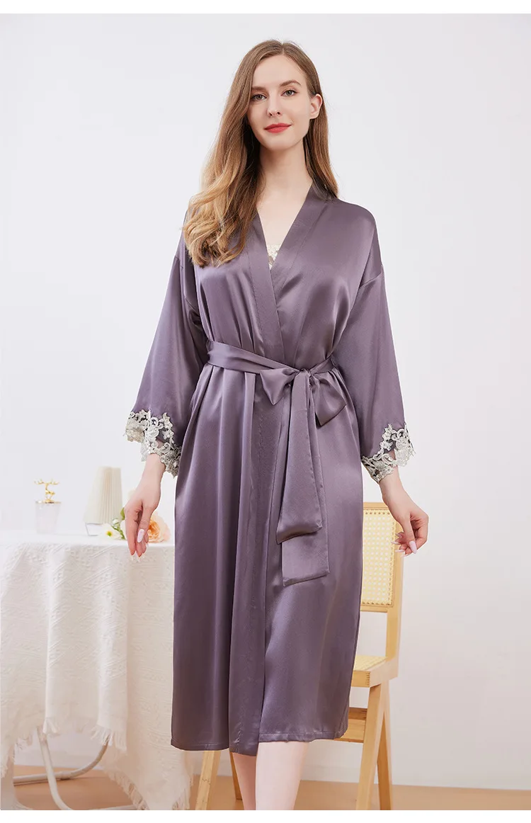 Big Designer 100% Mulberry Silk Long Slip Nightdress Long Robe Pure Silk Short Sling Nightgown Short Bathrobe Soft Camisole Set