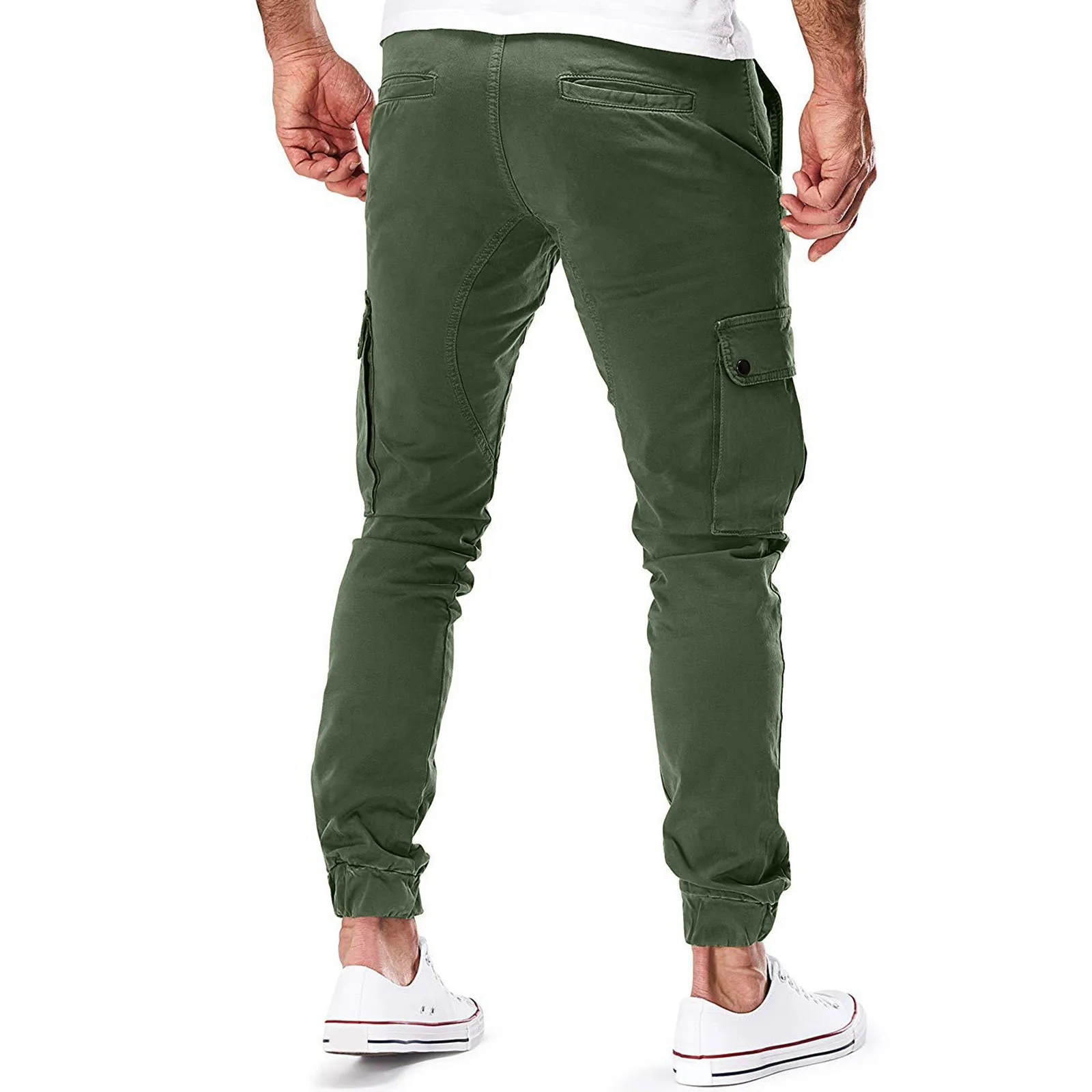 Pantalones de paracaídas para hombre, peto con bolsillo y corbata, Color sólido, moda deportiva de ocio, Men11