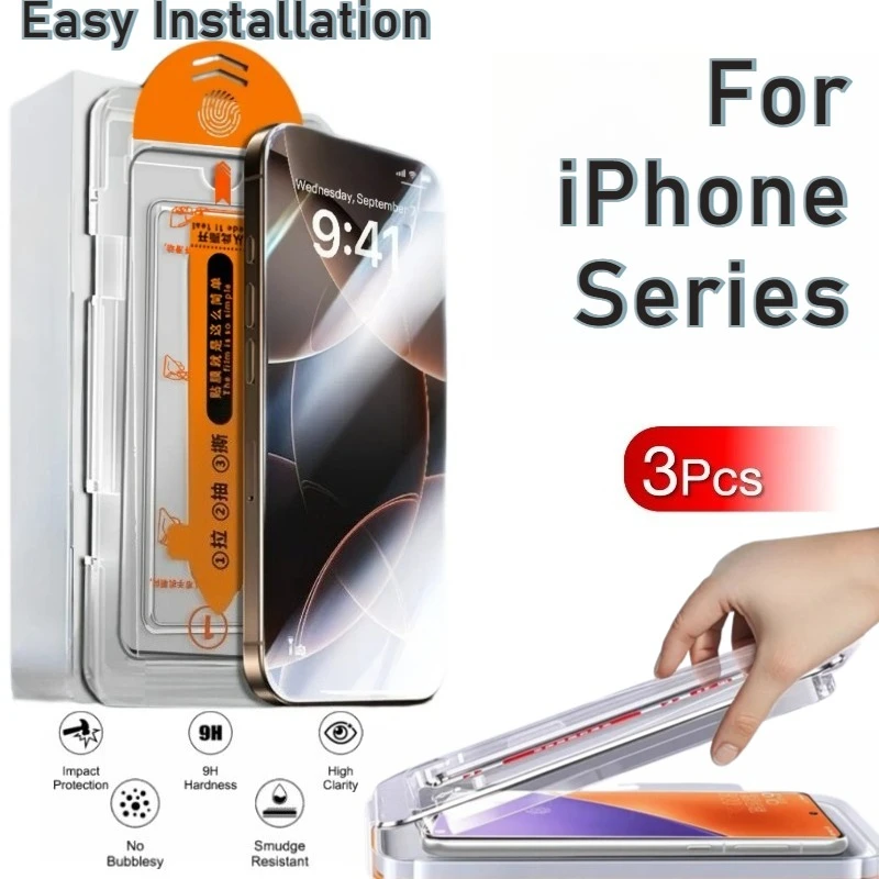 

3Pcs For APPLE iPhone 16 16e 15 14 13 12 11 Pro XS XR X Pro Max Mini Plus No Bubbles Tempered Glass Mobile Screen Protector Film