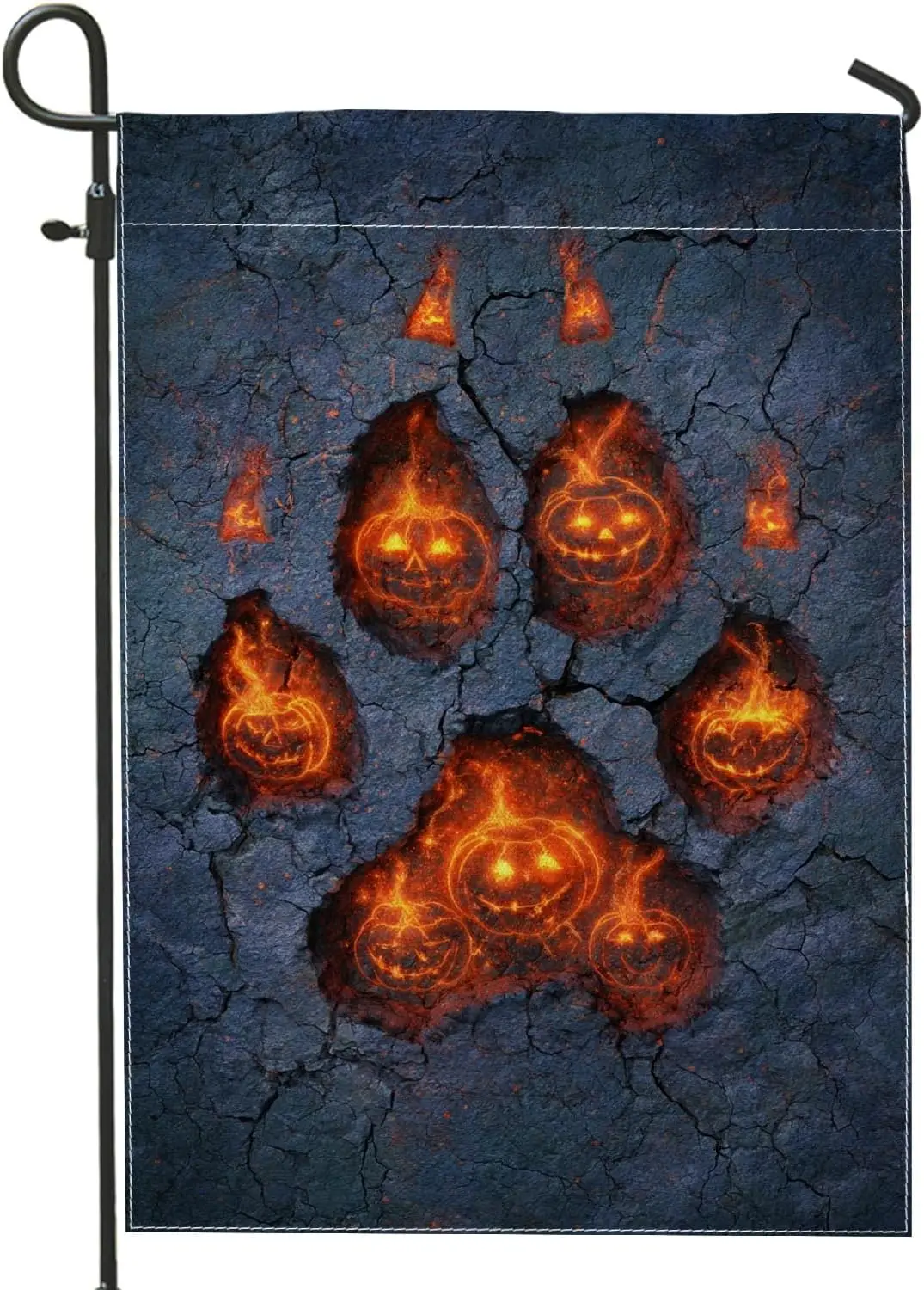 Halloween Pumpkin Paw Print Garden Flag, Black and Orange Decorative Banner, Double Sided Burlap Yard Flag for Outdoor Lawn  UUX