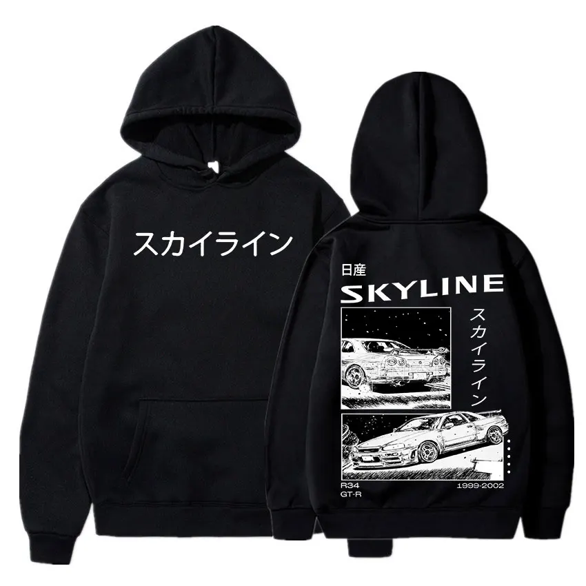 Drift Japanese Anime AE86 Hoodie Initial D Double Sided Hooded Sweatshirts Coat Men Women R34 Skyline JDM Casual Loose Pullovers