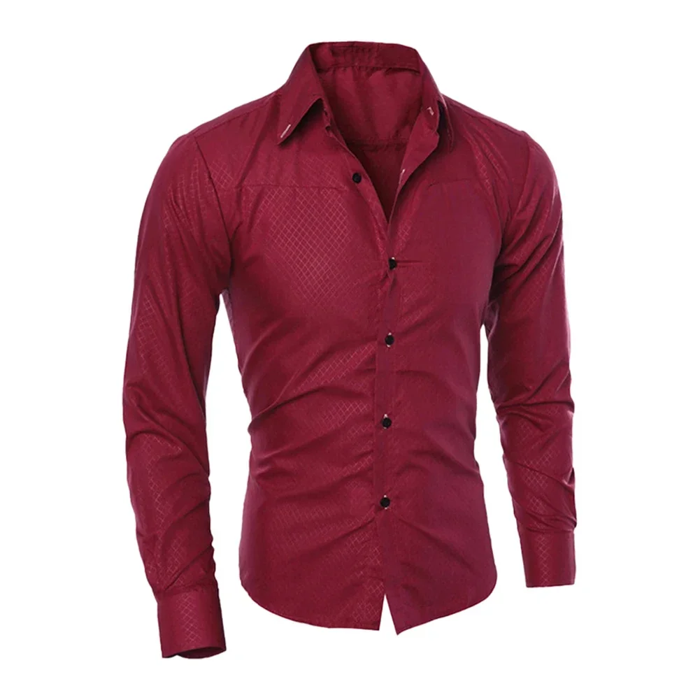 Camisa casual de manga comprida masculina para baixo, camisa formal de festa de negócios camisas finas, tops, camisas musculares, roupas sólidas