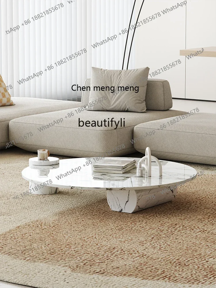 

K185 Light Luxury round Tea Table Natural Marble White Living Room Modern Simple Coffee Table
