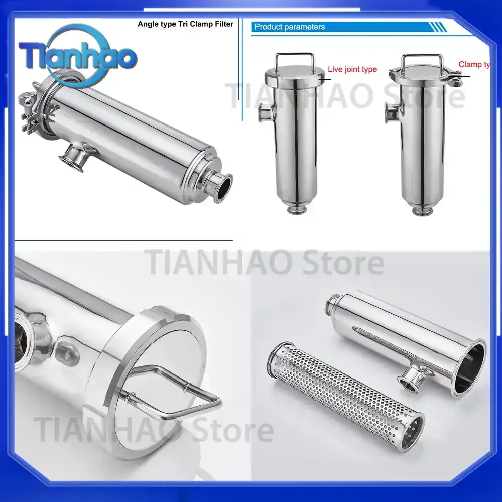 Food Grade Stainless Steel Sanitary Angle Type Tri Clamp Filter for Water Pipe Cartridge Quick Installation Duplex Filter