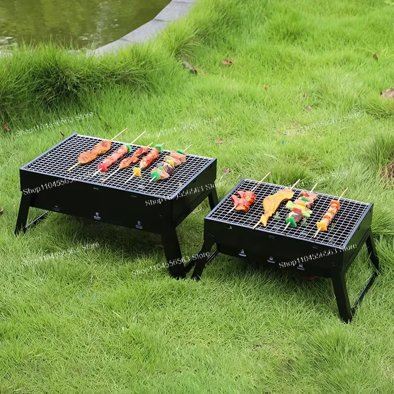 Ultra-Portable Foldable Black Steel Charcoal Grill | Compact Outdoor BBQ for Camping, Picnics | Lightweight & Durable Design