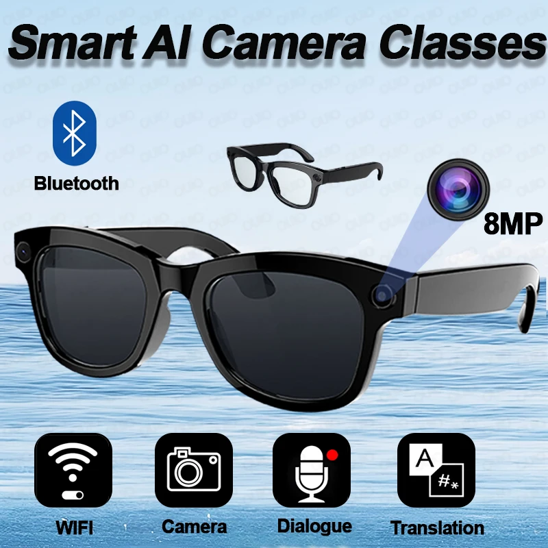 

2025 AI Smart Glasses HD 8MP Camera Polarized Sunglasses Mini Camera Recorder Wifi Music Bluetooth Call AI Translation Glasses